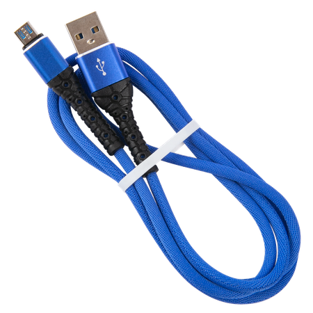 Дата-кабель mObility USB – microUSB 3А тканевая оплетка синий