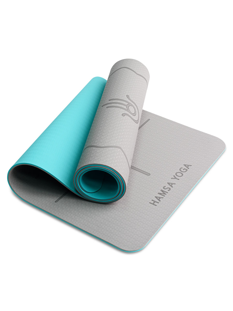 Коврик для йоги и фитнеса Hamsa Yoga TPE 183х61х0.6 см серый - фото 1