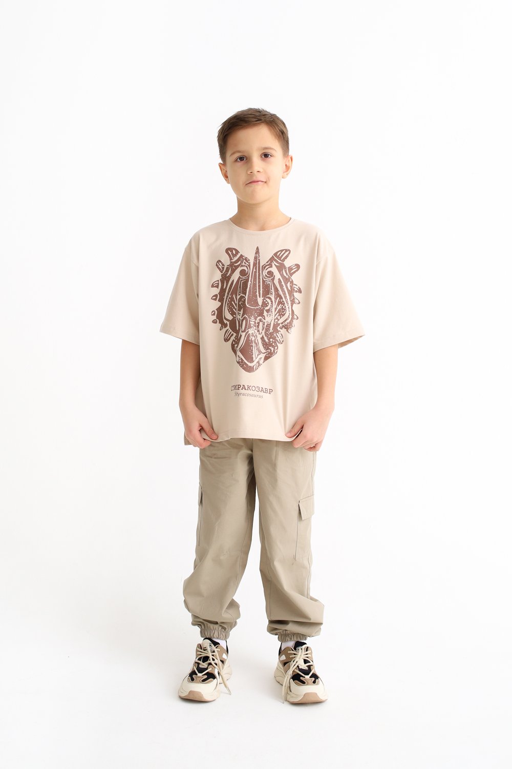 Футболка MINIDINO Т-Д-014 Футболка oversize экрю принт Стиракозавр - фото 5