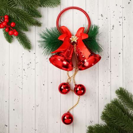 Украшение Зимнее волшебство новогоднее «Уютная сказка» кольцо колокольчики шарики 16х39 см красный