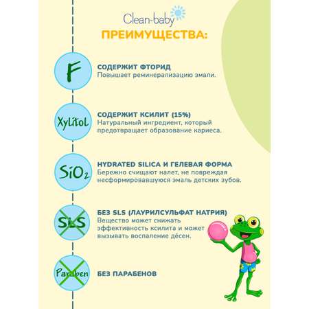 Набор зубная паста Clean-baby 3-6 лет 50мл Жевательная резинка 2шт