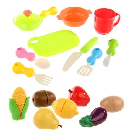 Детская посуда игрушечная Veld Co +Овощи и фрукты на липучках + корзина