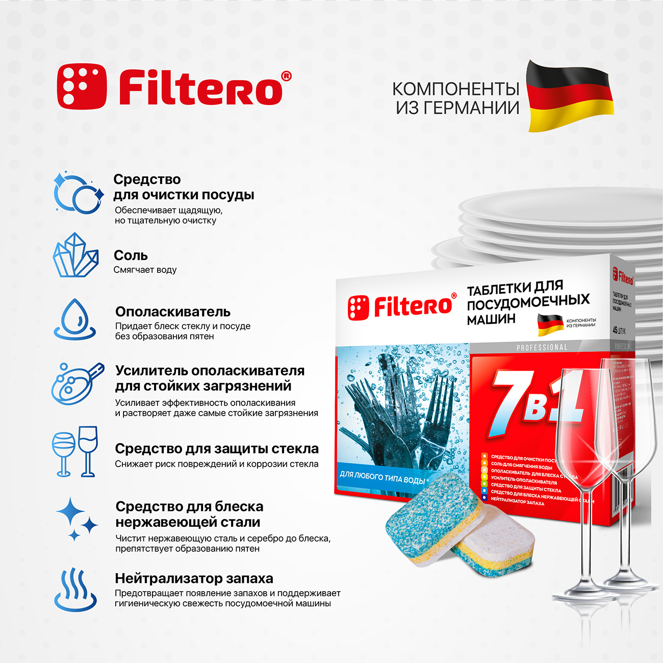 Таблетки Filtero для посудомоечной машины 7 в 1 45шт - фото 2