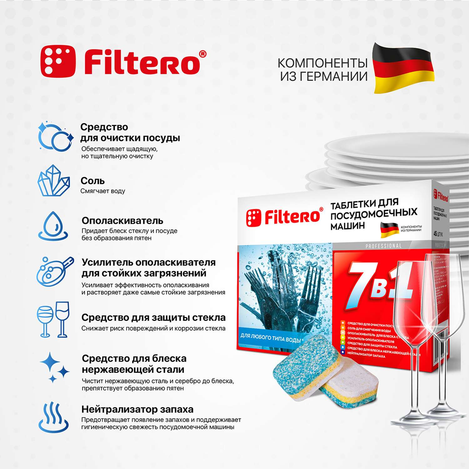 Таблетки Filtero для посудомоечной машины 7 в 1 45шт - фото 2