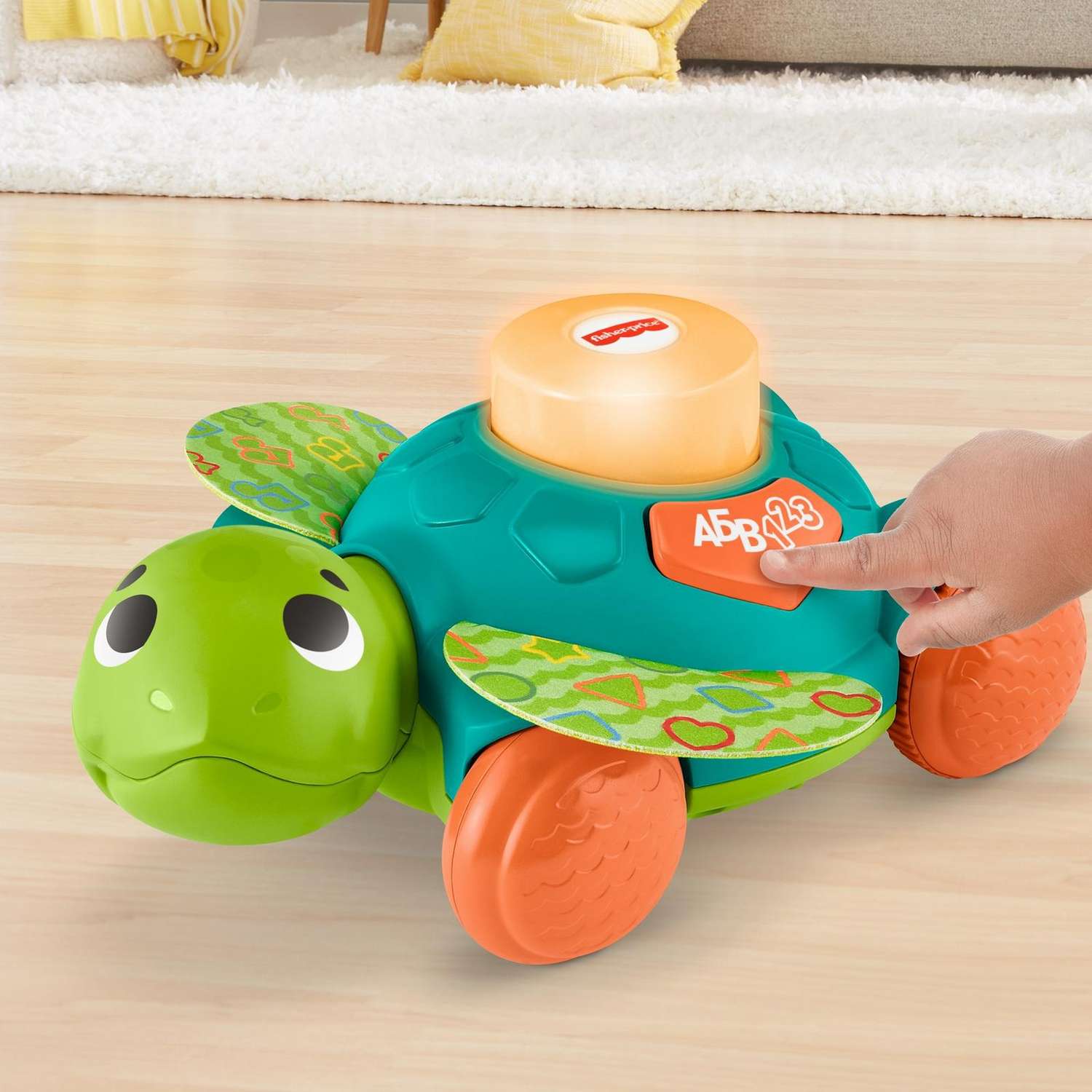 Развивающая игрушка - каталка Черепаха-Знайка со звуком и светом, русский язык фото