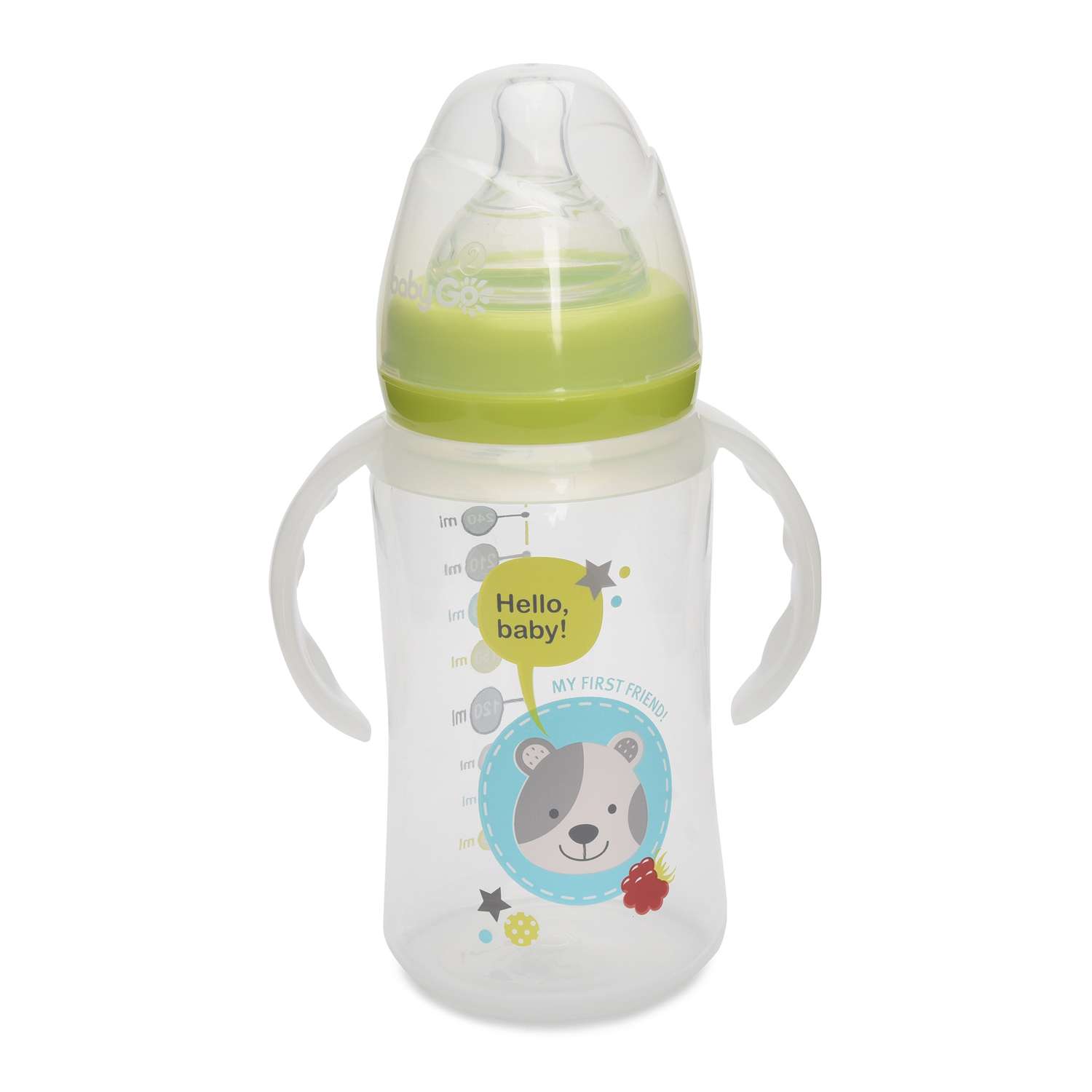 Бутылка BabyGo с широким горлом 270 мл Зелёная с силиконовой соской - фото 1