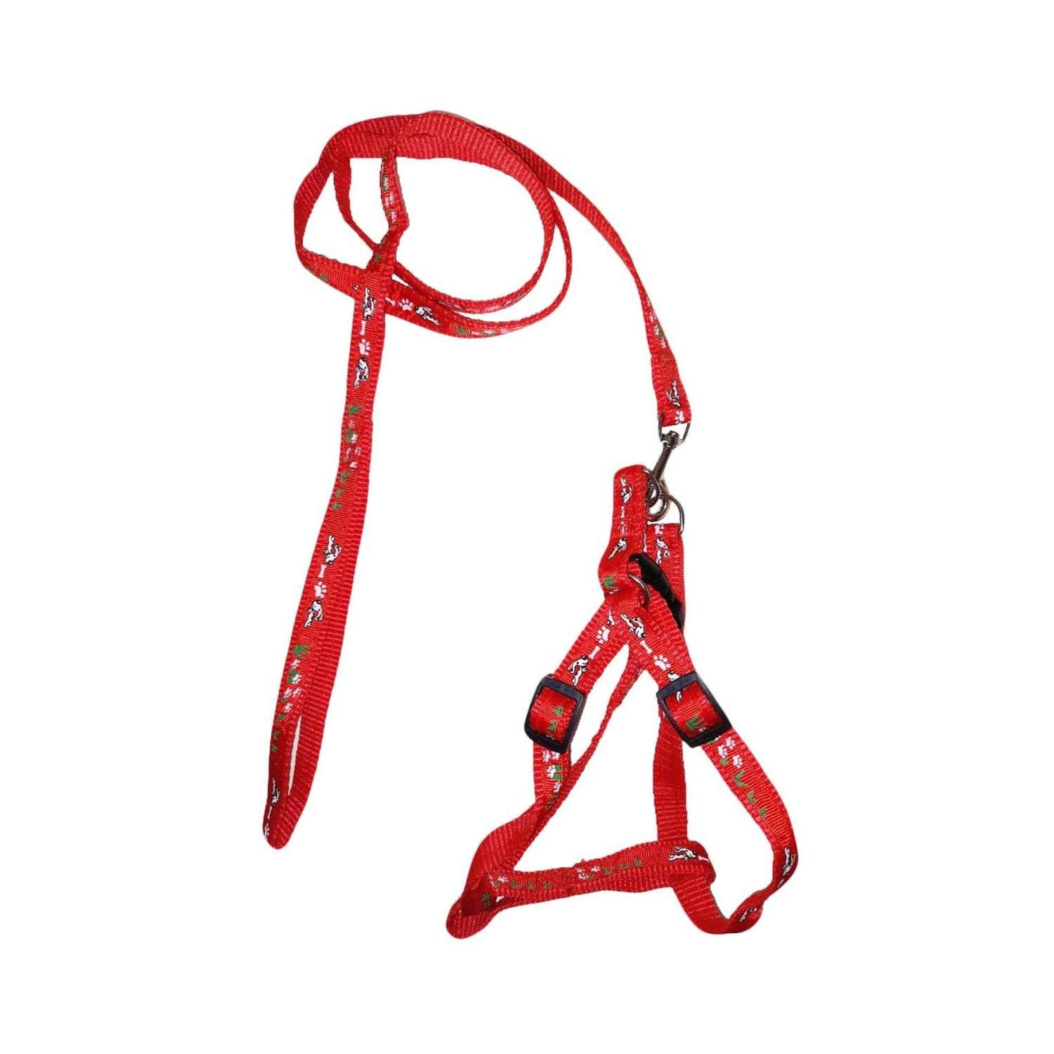 Поводок со шлейкой NPOSS Красный с косточками - фото 1