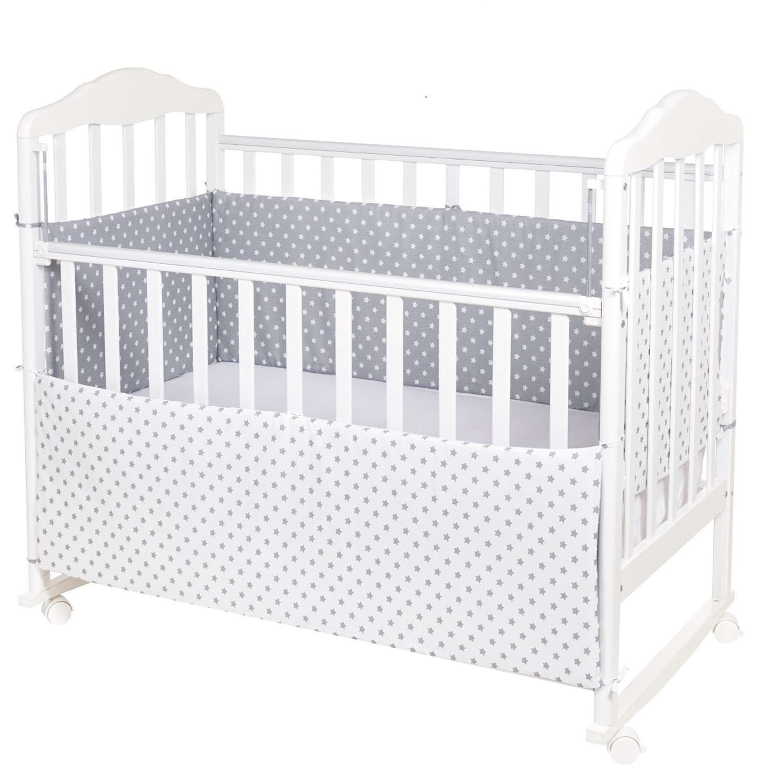 Бортики в кроватку Lemony kids Starfall серый/белый 4 части съемные чехлы - фото 2