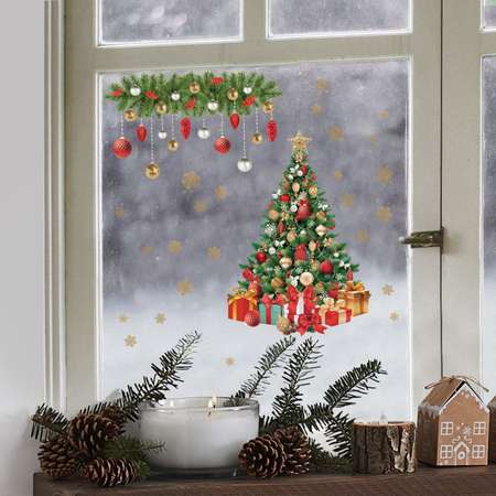 Виниловые наклейки Арт Узор на окна «Сказочная ель» многоразовые 20 × 34 5 см
