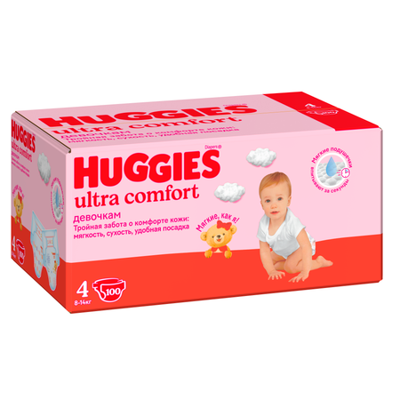 Подгузники Huggies Ultra Comfort для девочек 4 (8-14 кг) 100 шт.