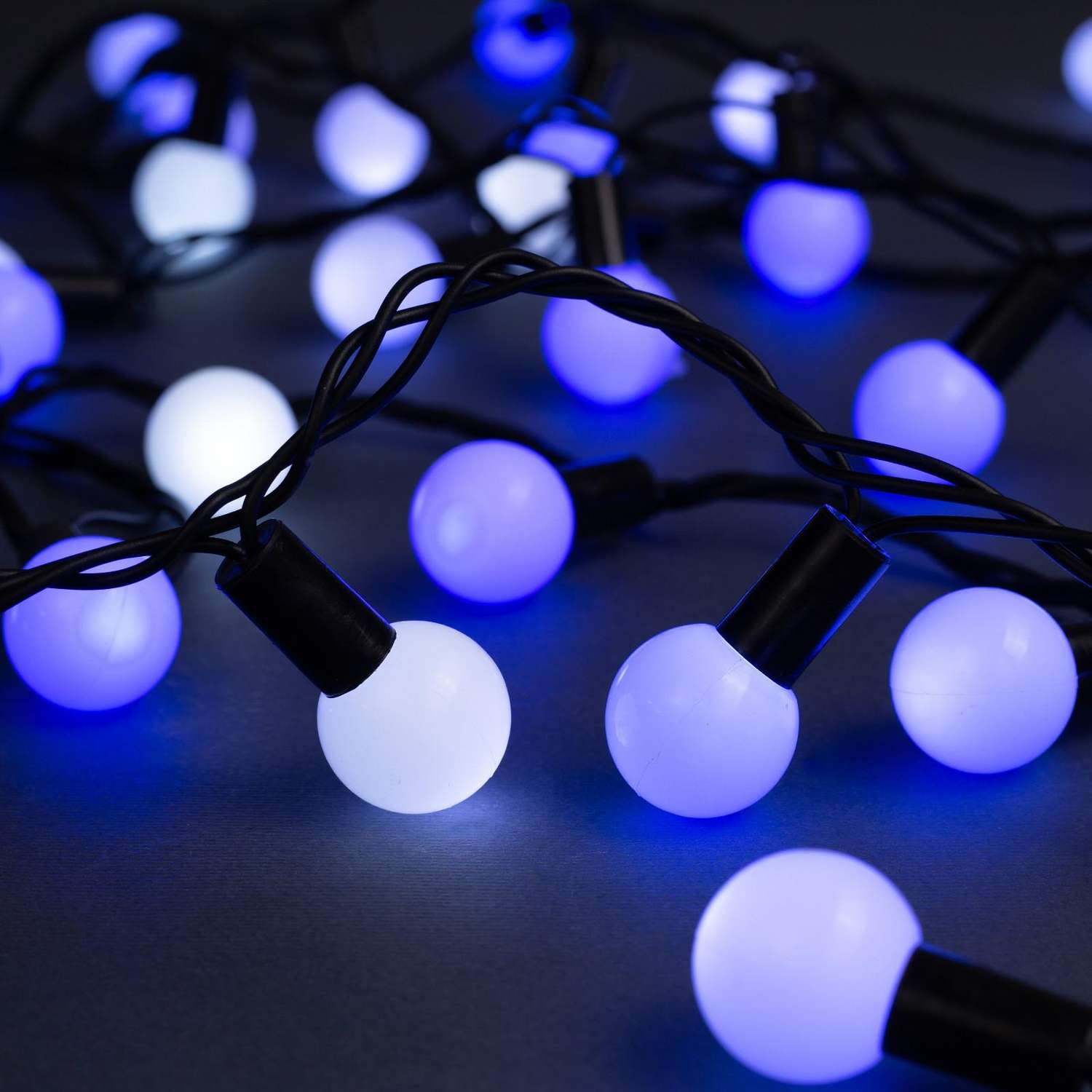 Гирлянда Luazon «Нить» «Шарики 2.5 см» IP44 тёмная нить 100 LED свечение бело-синее мигание 220 В - фото 2
