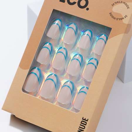 Набор накладных ногтей DECO. Nude blue line (24 шт + клеевые стикеры 24 шт)