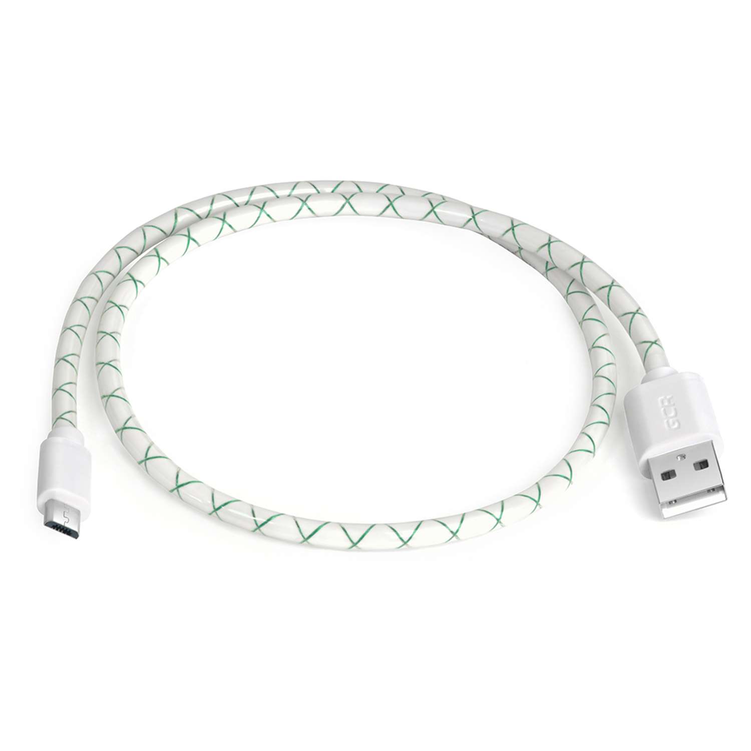 Кабель USB GCR 2.0m MicroUSB быстрая зарядка в бело-зеленой оболочке GCR-UA9MCB3-BD-2.0m - фото 1