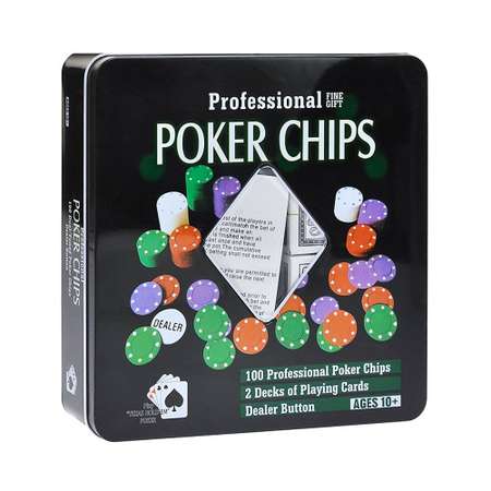 Покерный набор HitToy Holdem Light 100 фишек с номиналом в жестяной коробке