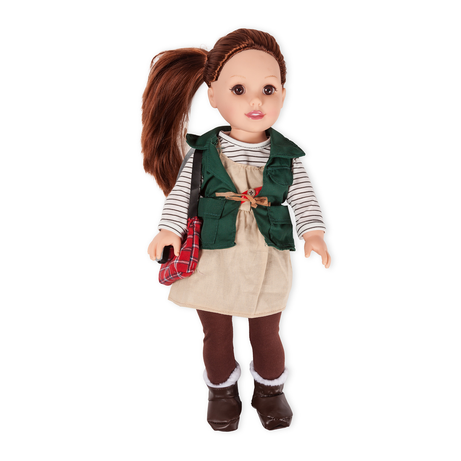 Кукла Demi Star Хлои Брюнетка в зеленом безрукавке бежевом сарафане коричневых колготках 8160 - фото 1