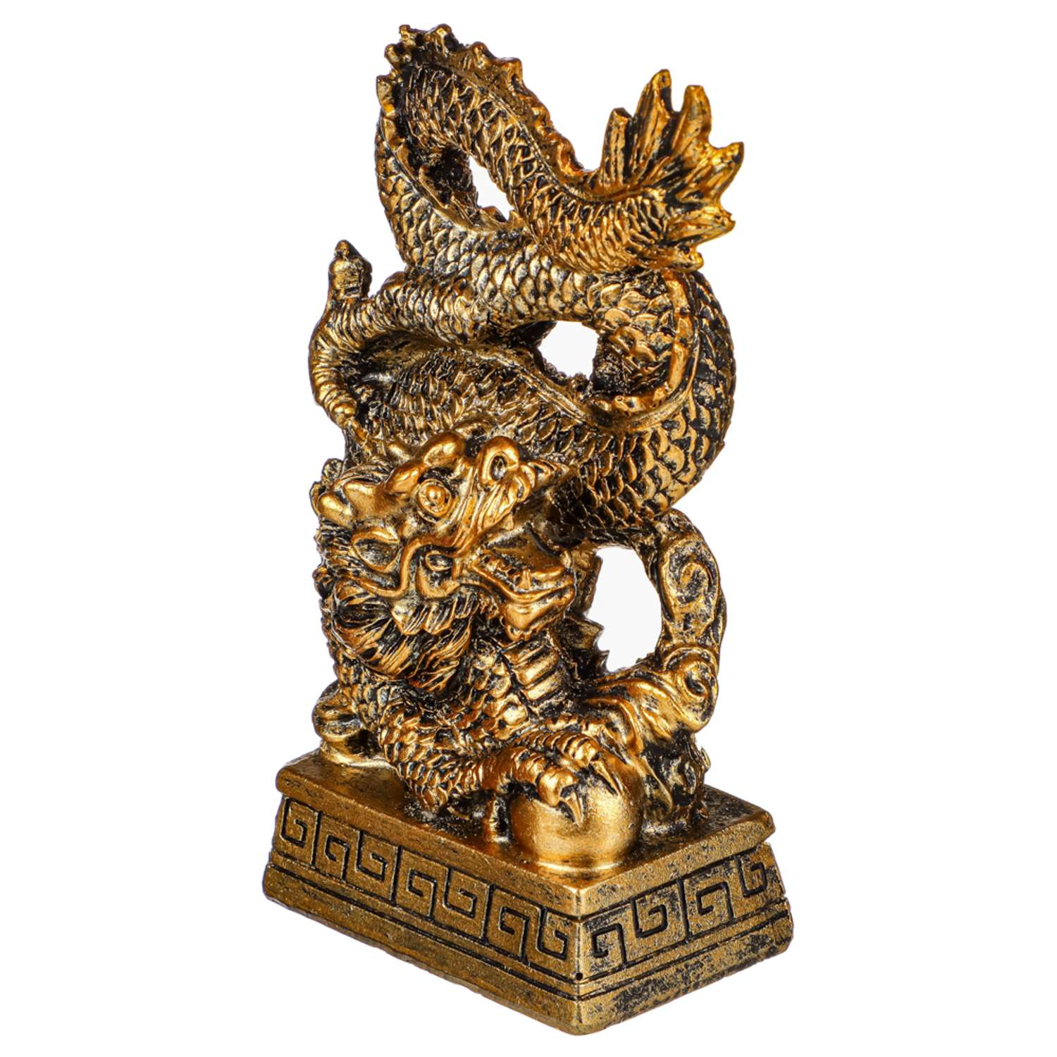 Сувенир Сноубум Китайский дракон на постаменте с эффектом состаренная бронза - фото 4