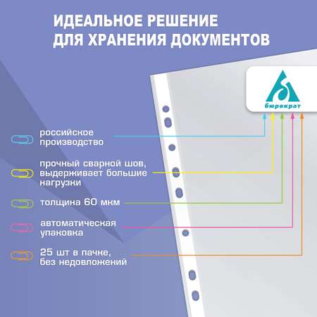 Файлы-вкладыши Бюрократ СуперЛюкс -060T/25 А4+ упаковка 25шт.