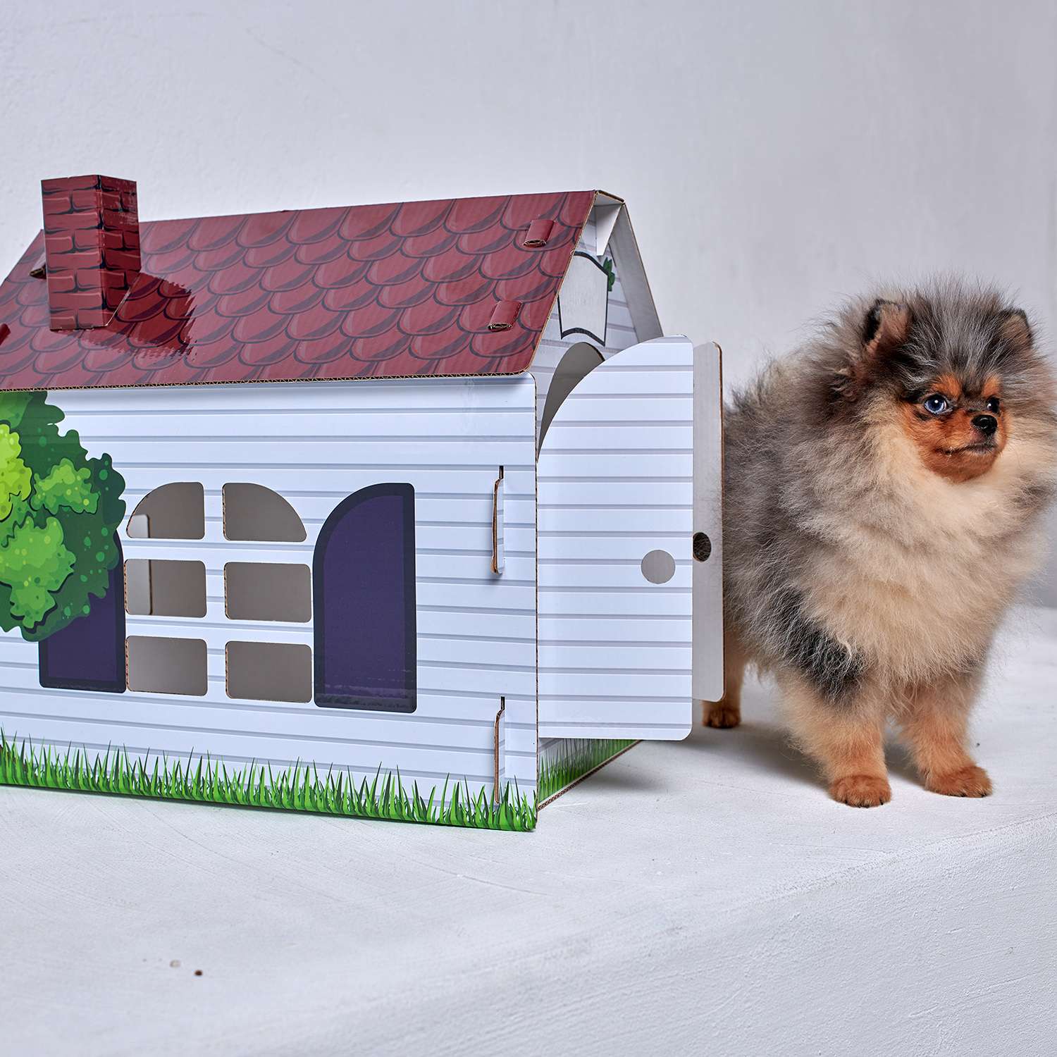 Домик MASKBRO улучшенный картонный для кошек и собак с когтеточкой и мятой матовый - фото 2