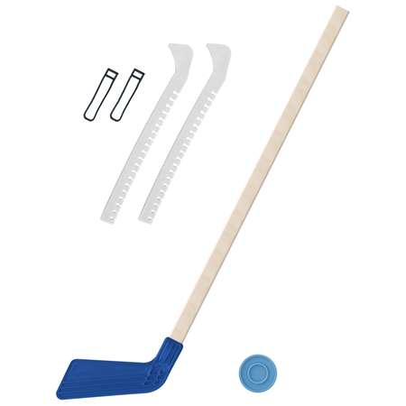 Набор для хоккея Задира Клюшка синяя 80 см + шайба + Чехлы для коньков белые