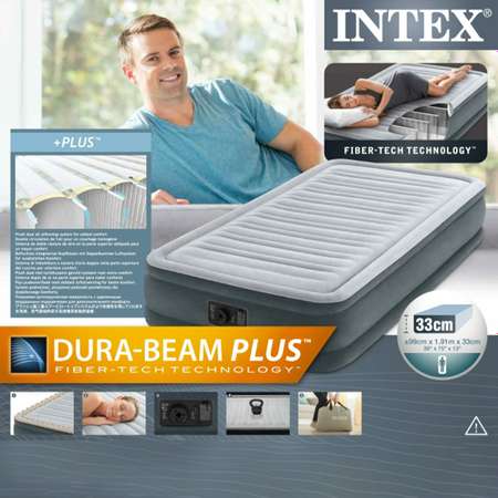 Надувной матрас INTEX кровать комфорт-плюш с электрическим встроенным насосом 99х191х33см