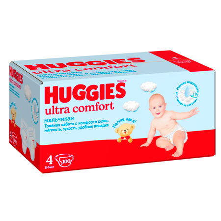 Подгузники Huggies Ultra Comfort для мальчиков 4 (8-14 кг) 100 шт.