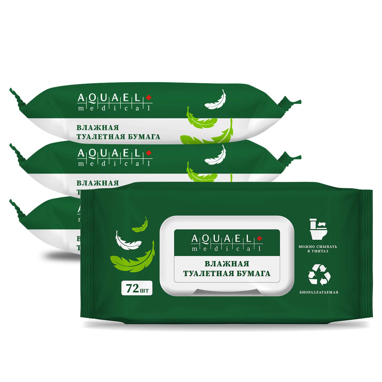 Влажная туалетная бумага Aquael Medical 4 упаковки по 72шт - фото 1