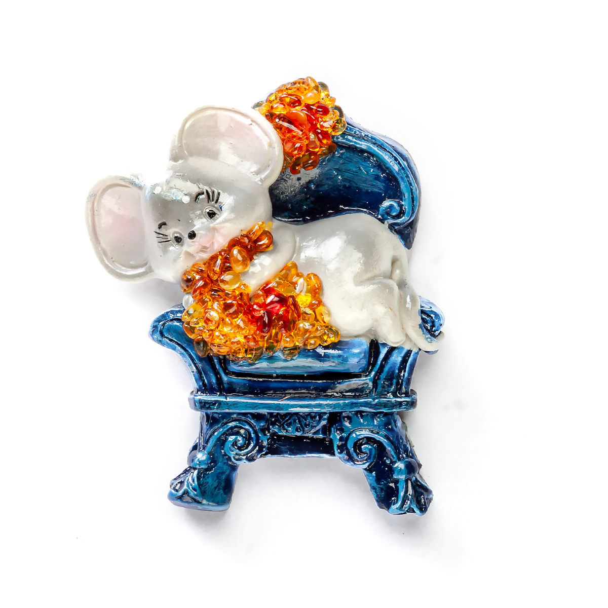 Магнит из керамики Янтарь России с янтарем Веселый мышонок цвет синий - фото 1