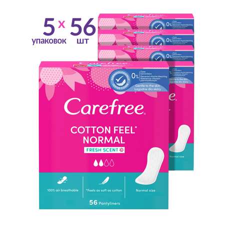 Прокладки гигиенические Carefree Cotton Feel Normal с насыщенным ароматом свежести 56 шт х 5 упаковок