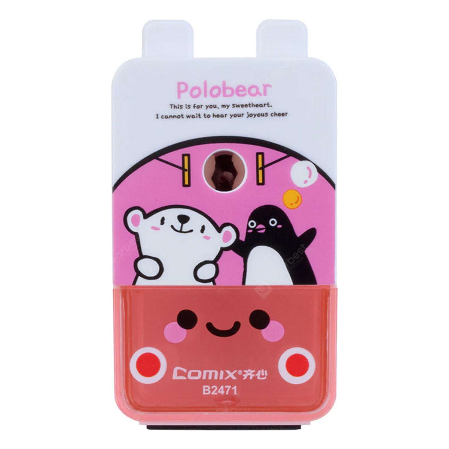 Точилка COMIX механическая Мишка и Пингвин цвет розовый - фото 1