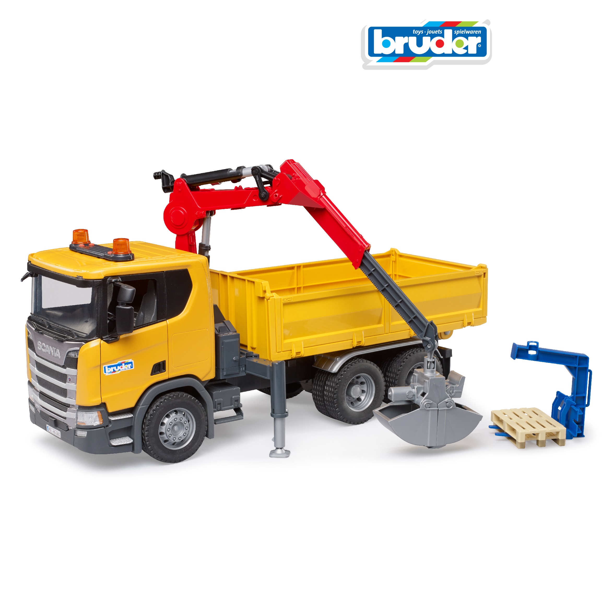 Грузовик Bruder Scania 1:16 фрикционный желтый 03-551 - фото 1