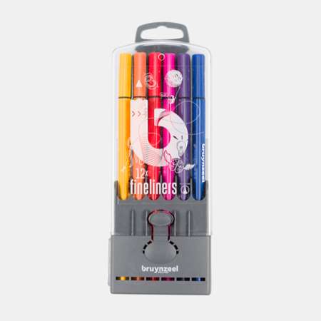 Набор капиллярных ручек BRUYNZEEL Teen толщина линии 0.4мм 12 цветов в разъёмном пластиковым пенале-футляре