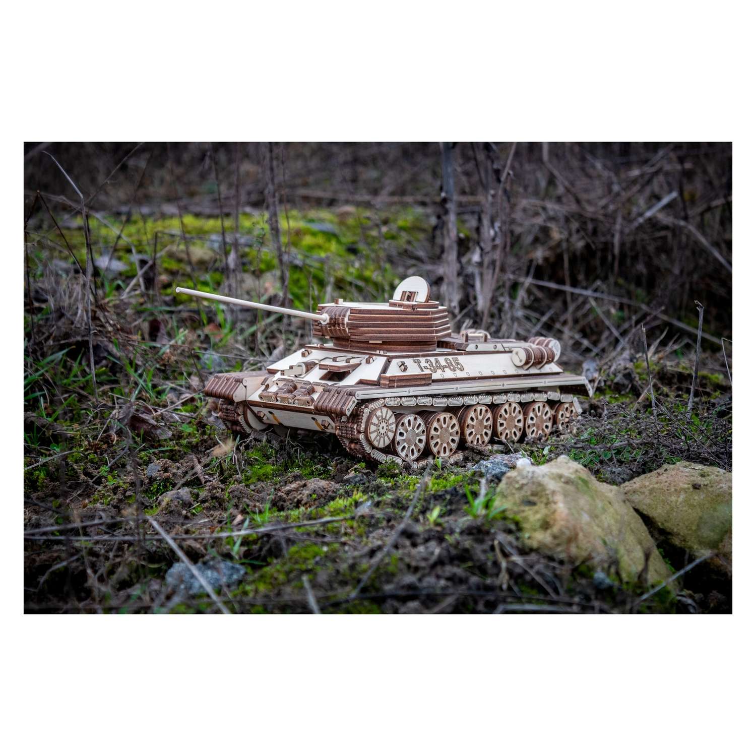 Конструктор Eco Wood Art Танк Т-34-85 механический с мотором - фото 7