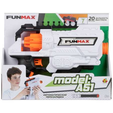 Бластер с мягкими пулями FunMax 1TOY Детское игрушечное оружие пистолет для мальчиков барабан на 6 выстрелов 16 снарядов