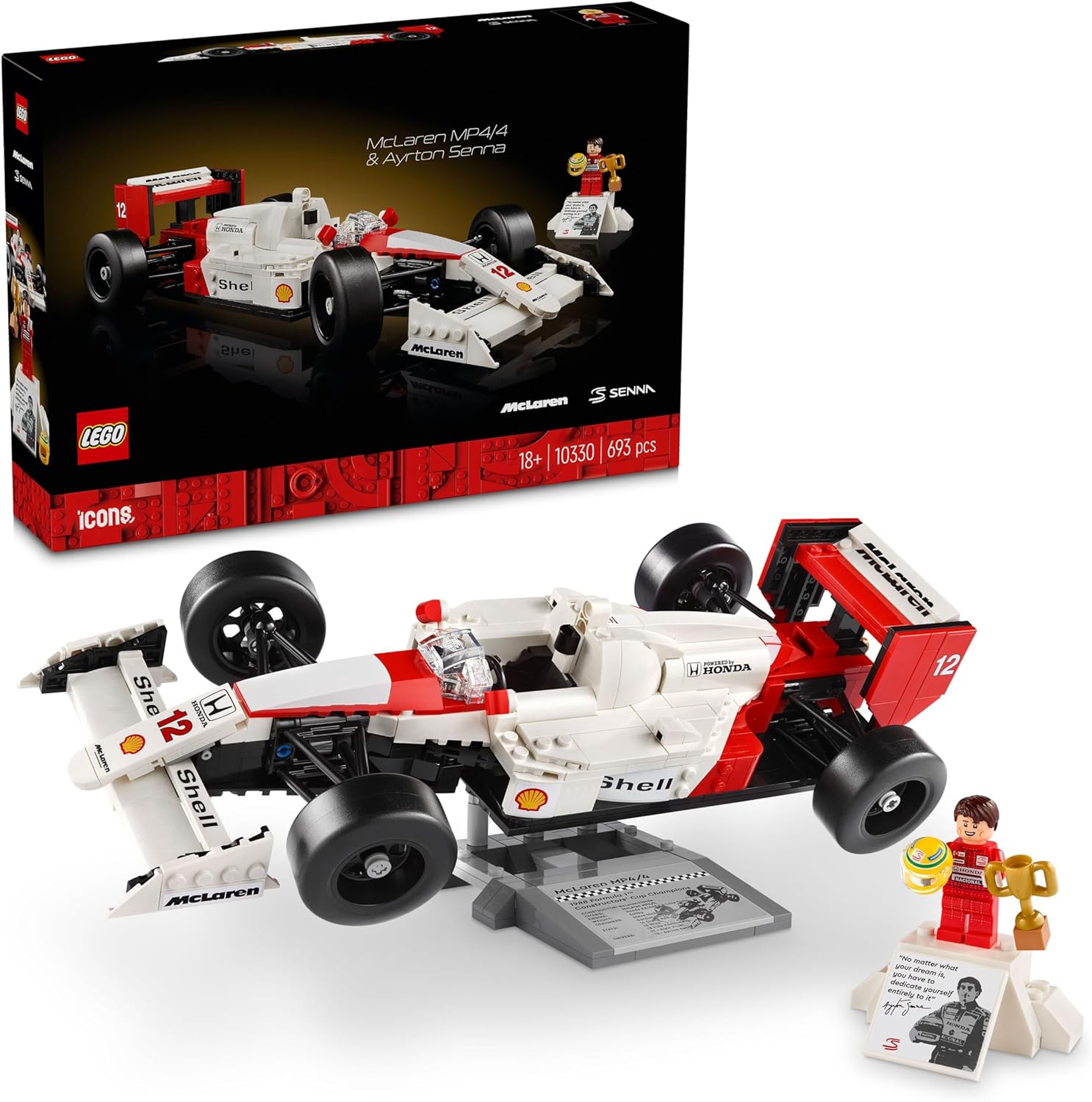 Конструктор LEGO Icons Гоночный автомобиль McLaren MP4/4 и Айртон Сенна 10330 - фото 1