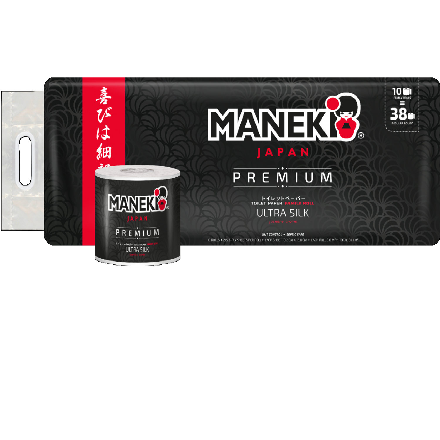 Туалетная бумага Maneki Black_White 3 слоя 30 м гладкая с ароматом жасмина 10 рулонов - фото 1