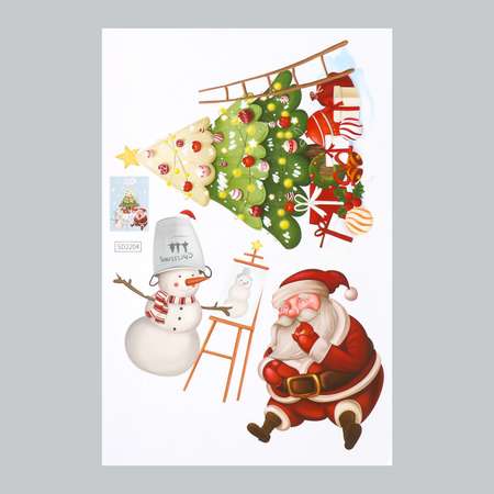 Наклейка Sima-Land пластик интерьерная цветная «Дедушка Мороз и снеговик портрет» 30х45 см