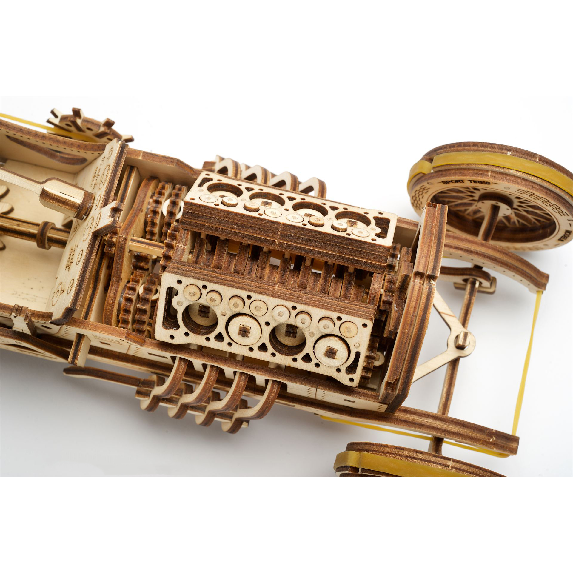 Сборная деревянная модель UGEARS Спорткар U-9 Гран-при 3D-пазл механический конструктор - фото 8