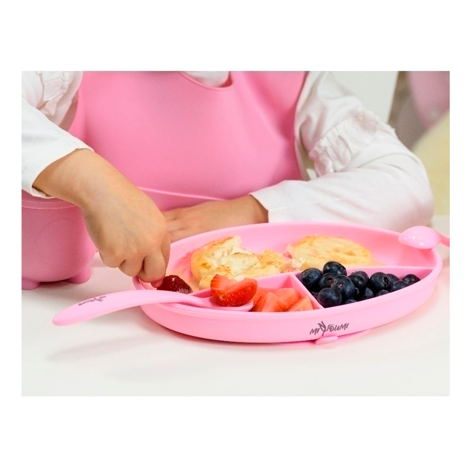 Тарелка силиконовая Miyoumi секционная на присоске Baby pink - фото 2