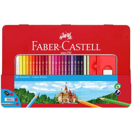 Карандаши цветные FABER CASTELL Замок 48цветов трехгранные заточные 2 чернографитных карандаша Grip ластик точилка
