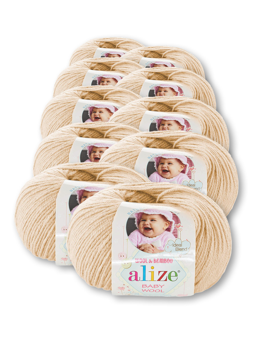 Пряжа для вязания Alize baby wool бамбук шерсть акрил мягкая 50 гр 175 м 310 медовый 10 мотков - фото 2