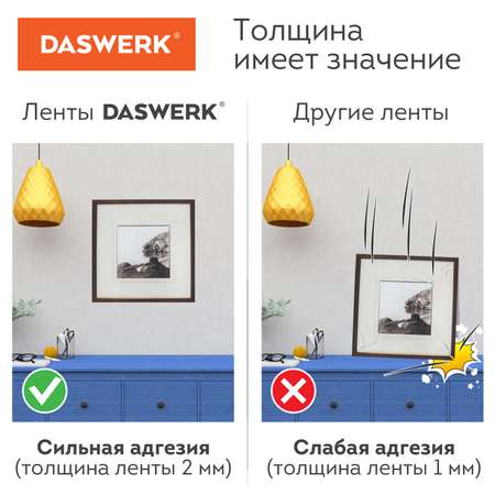 Лента клейкая DASWERK многоразовая двухсторонняя прозрачная крепежная нано лента 30 мм х 5 м