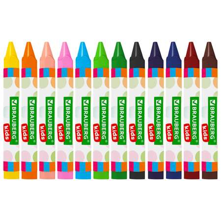 Восковые мелки Brauberg цветные карандаши для рисования набор 12 цветов утолщенные