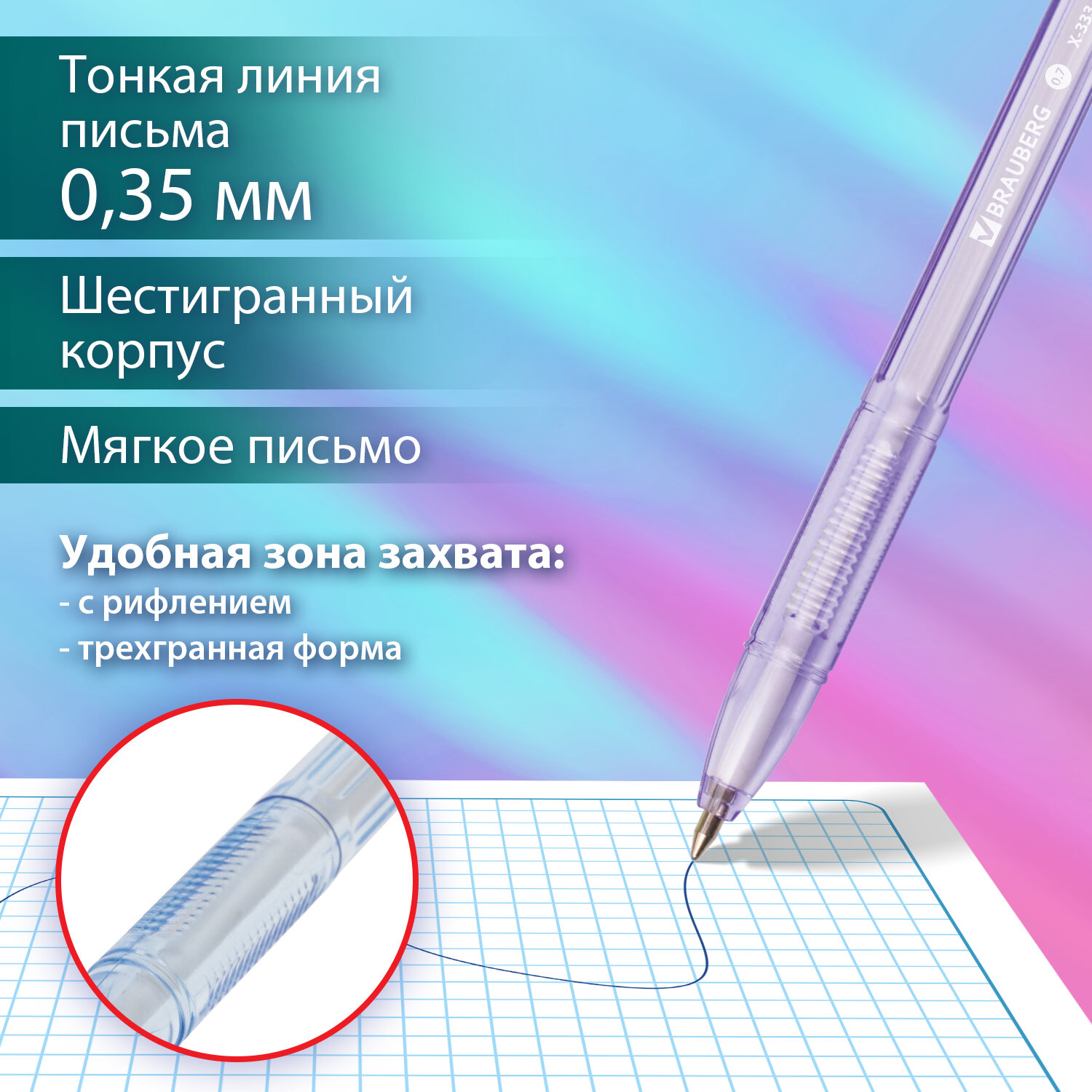 Ручки шариковые Brauberg X-333 Pastel Комплект 50 штук Синяя корпус ассорти линия 0.35 мм - фото 2