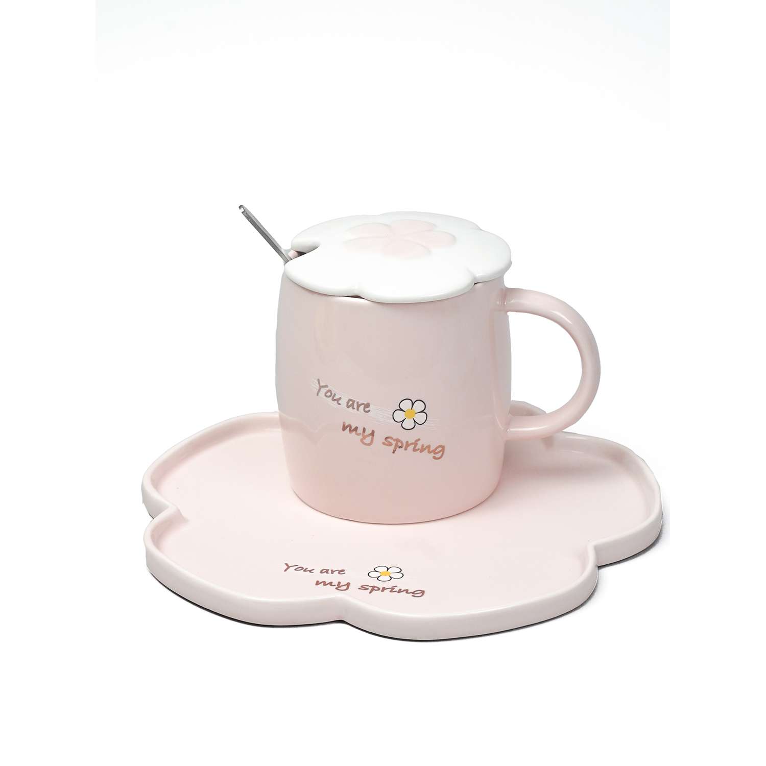 Чайный набор Solmax из кружки с блюдцем/крышкой и ложкой нежно-розовый TW06824 - фото 2