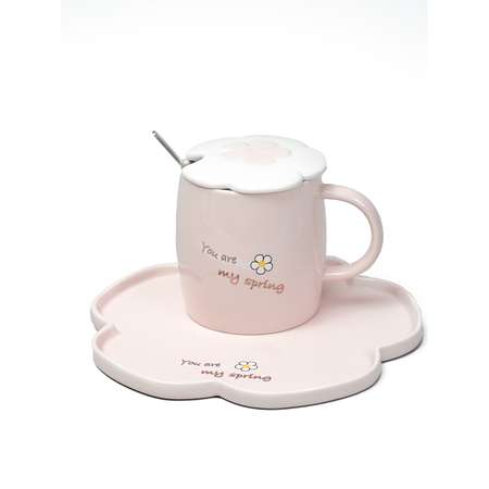 Чайный набор Solmax из кружки с блюдцем/крышкой и ложкой нежно-розовый TW06824