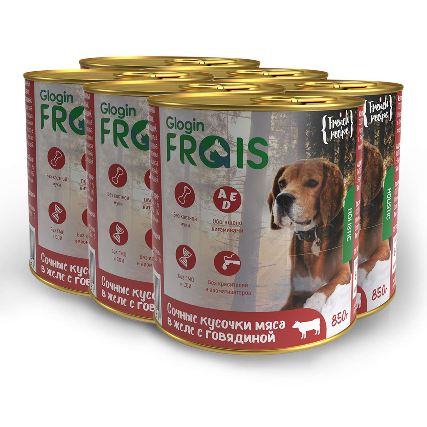 Консервированный корм Frais Frais Holistic Dog для собак кусочки мяса в желе с говядиной 850 г х 6 шт - фото 1