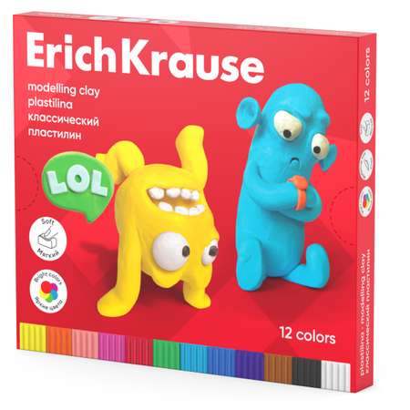 Пластилин ErichKrause Jolly Friends классический со стеком 12 цветов 216г 61347
