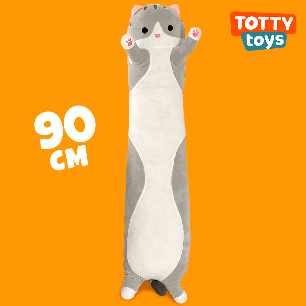 Мягкая игрушка кошка подушка TOTTY TOYS кот-батон 90 см серый антистресс  развивающая обнимашка купить по цене 1019 ₽ в интернет-магазине Детский мир