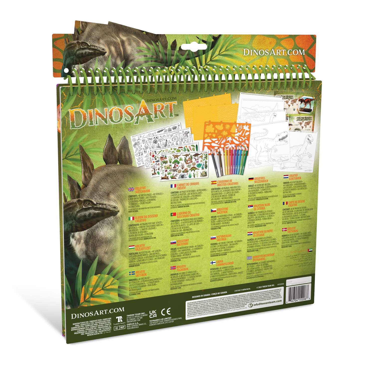 Набор для раскрашивания DinosArt с 40 скетч страниц с 40 трафаретами и 12 цветных карандашей - фото 8