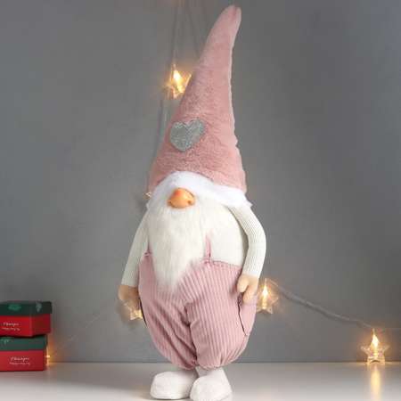 Кукла интерьерная Зимнее волшебство «Дед Мороз только нос в розовом вельветовом комбинезоне» 70х25х19 см